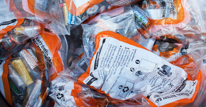 Bags used to recycled single-use household batteries are collected from the curb during special collections held throughout Ontario.